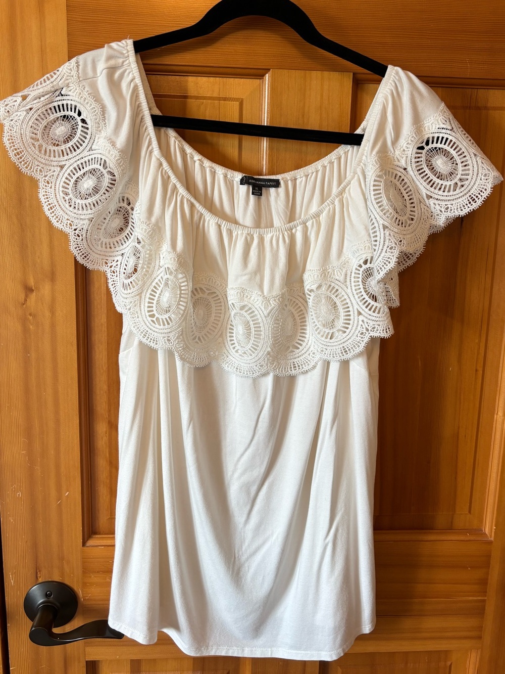 Adrianna Papell White Off-Shoulder Lace-Trim Top - XL